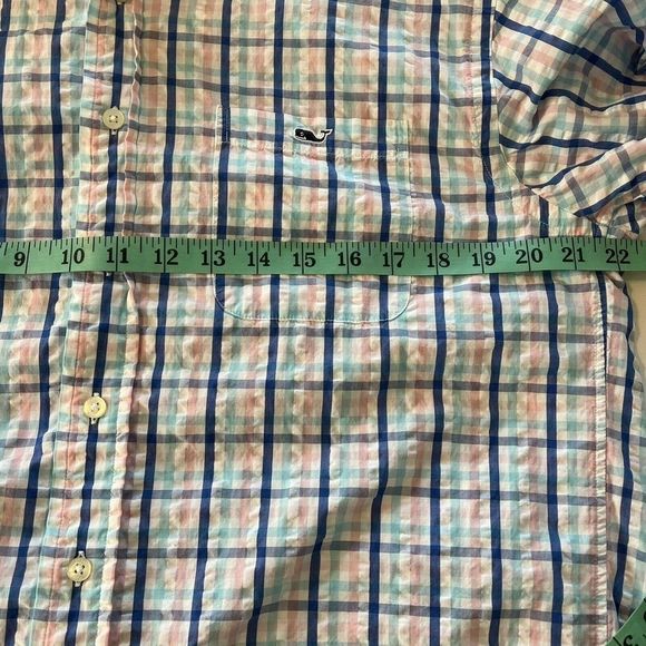 Vineyard Vines Tucker Button Up Shirt Mens Med Blue Pink Windowpane Plaid Whale - Picture 7 of 9